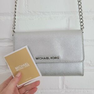 Silver Michael Kors crossbody bag